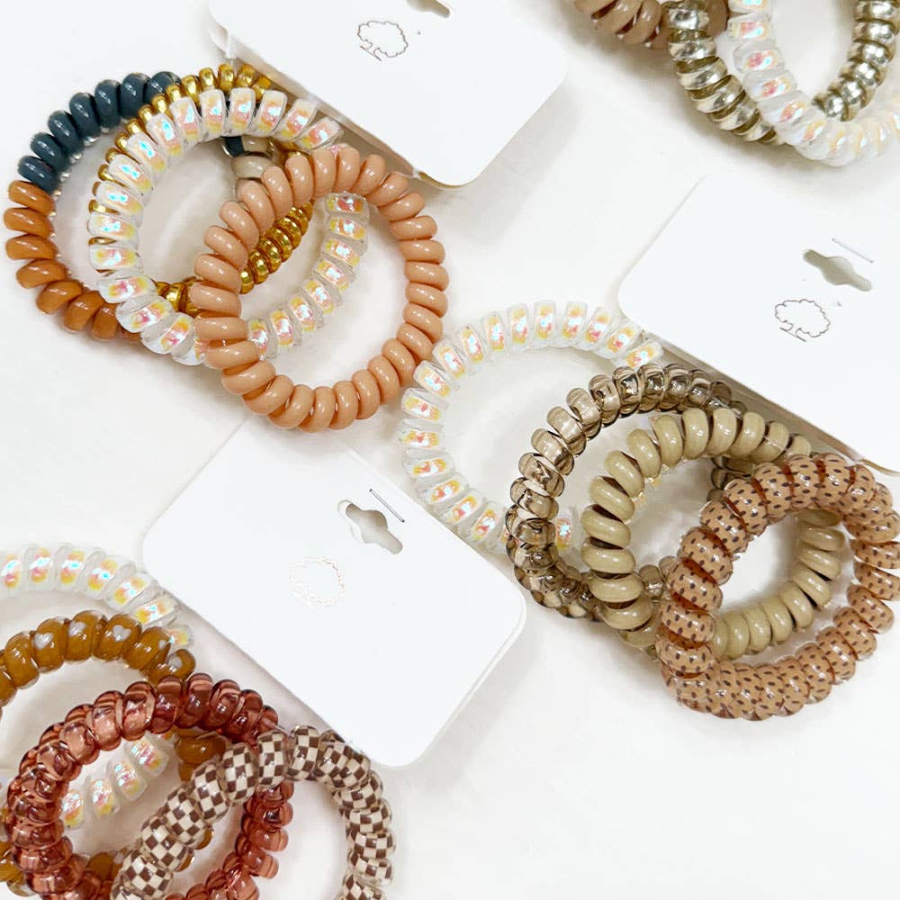 Brown Tone Multi Design Spiral Hair Ties