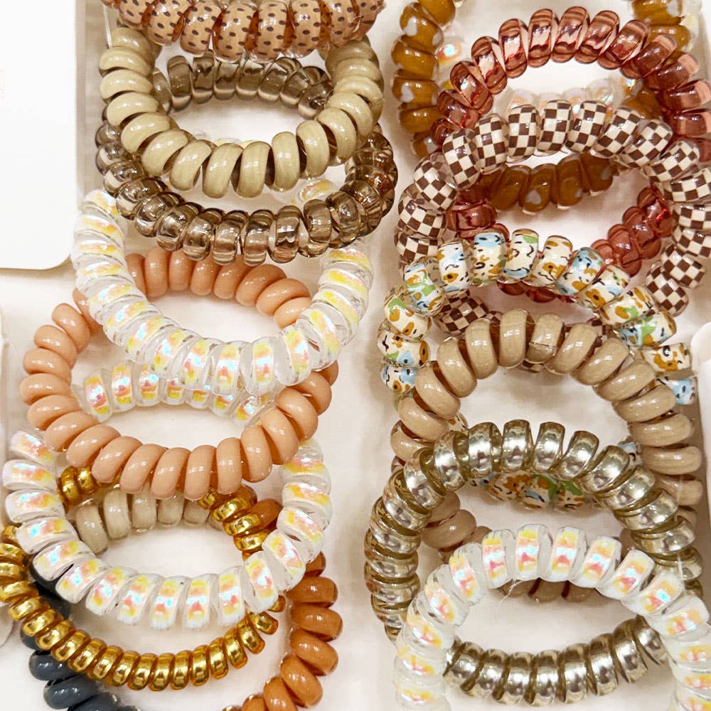 Brown Tone Multi Design Spiral Hair Ties