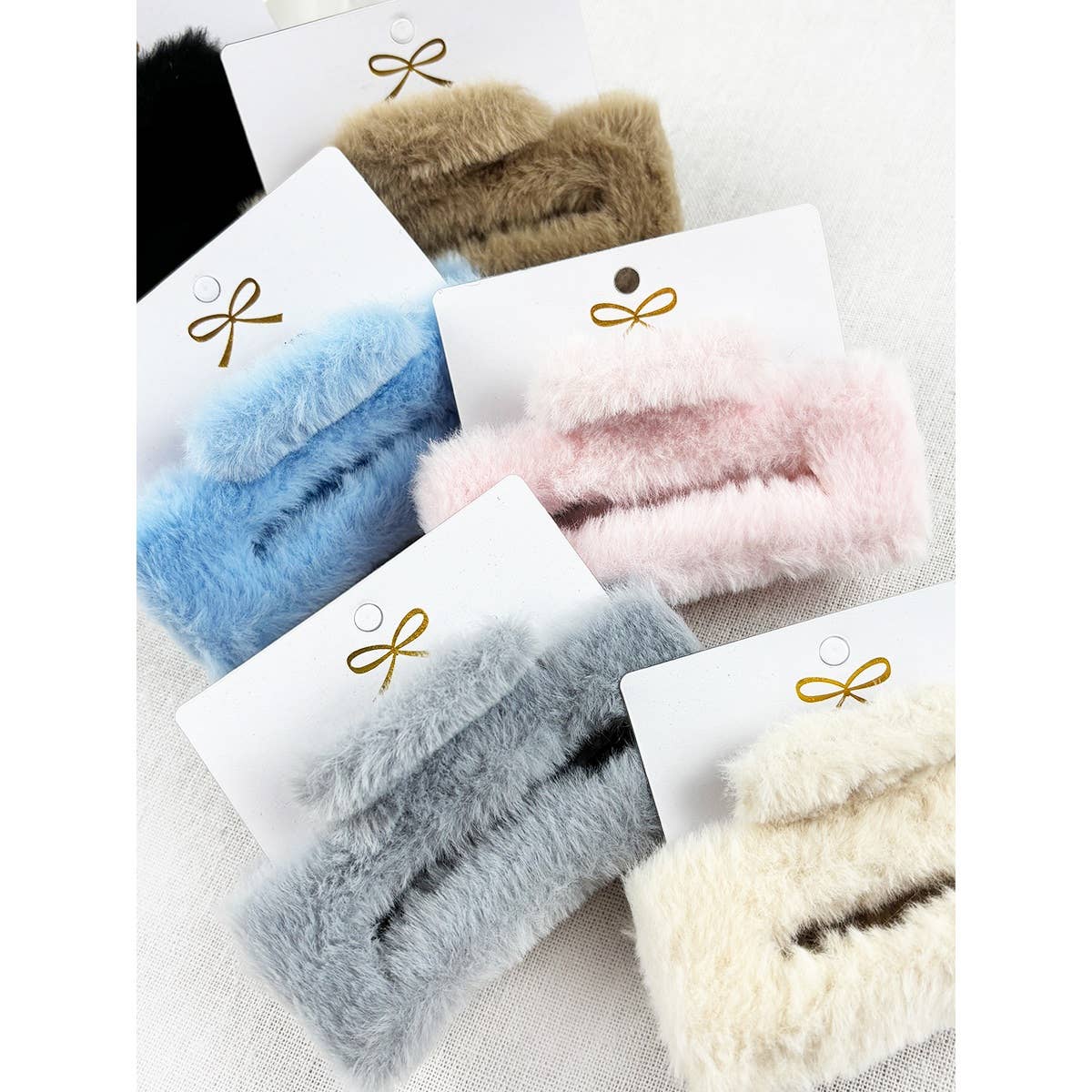 Rectangle Faux Fur Plush Hair Jaw Clip