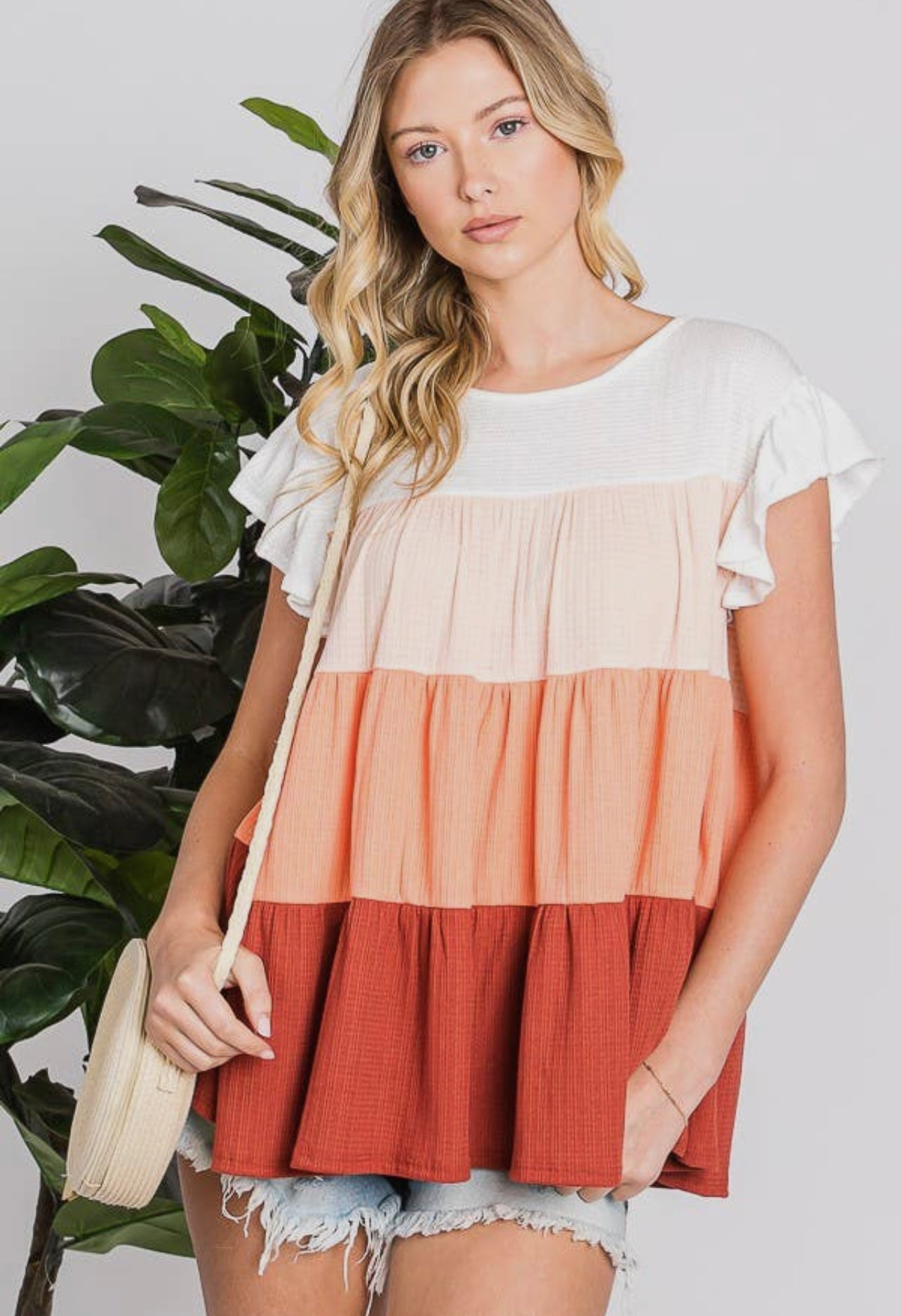 Colorblock Ruffle Sleeve Top