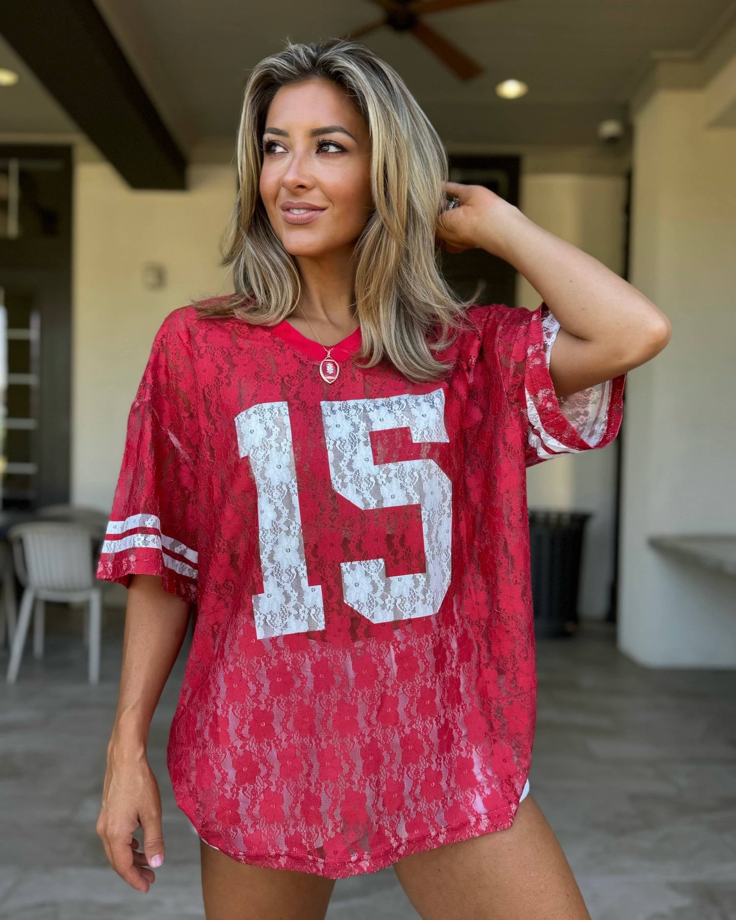 Red Lace "It's Game Time" Jersey