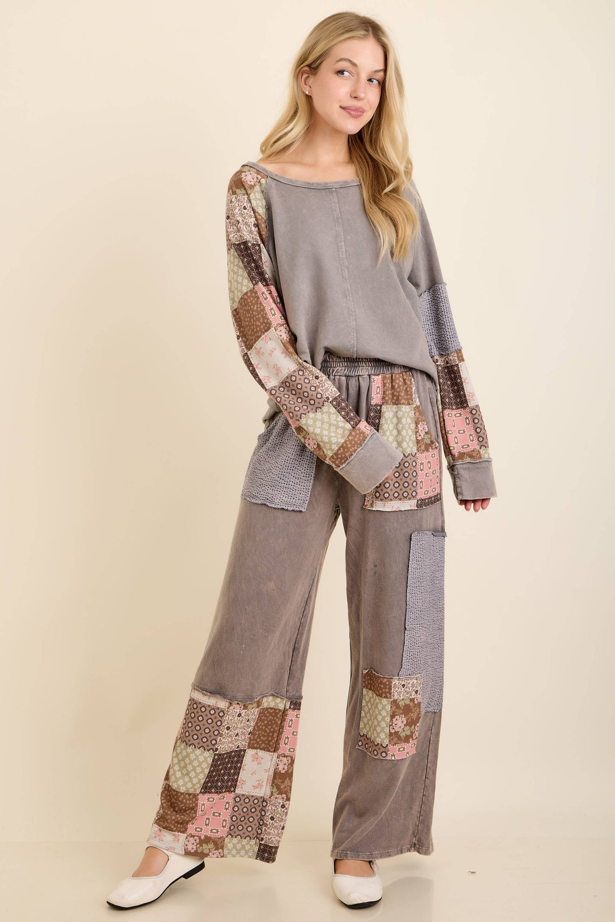 MineralWashed Fall Paisley patchwork Block sweatshirt HT7554