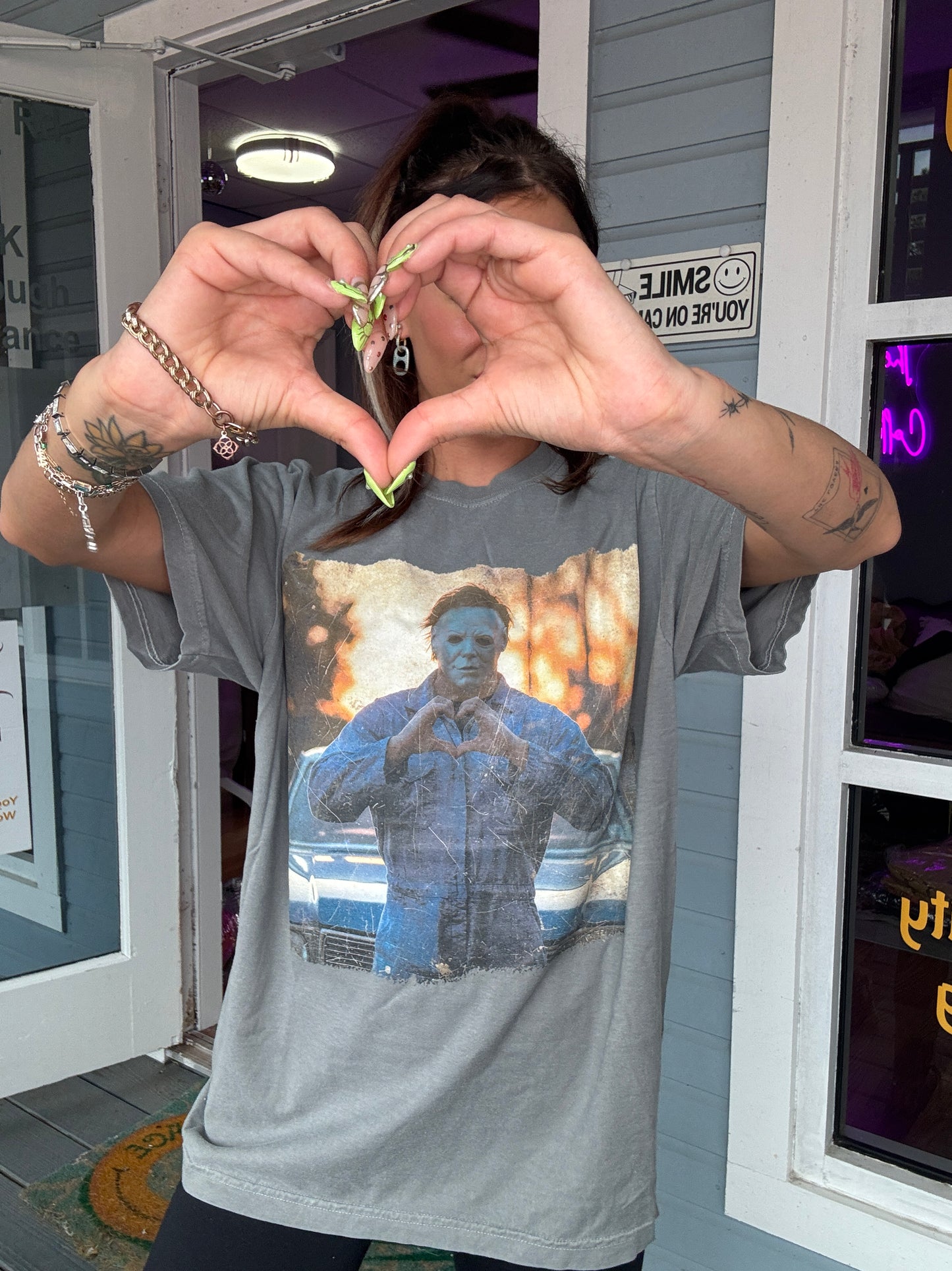 Michael Myers Heart Gray Graphic Tee