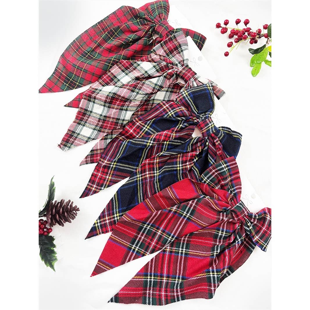 Plaid Long Tail Bow Hair Clip