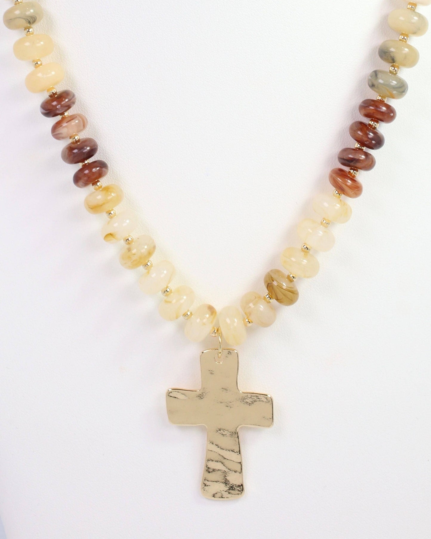Berkeley Stone Beaded Cross Necklace Natural