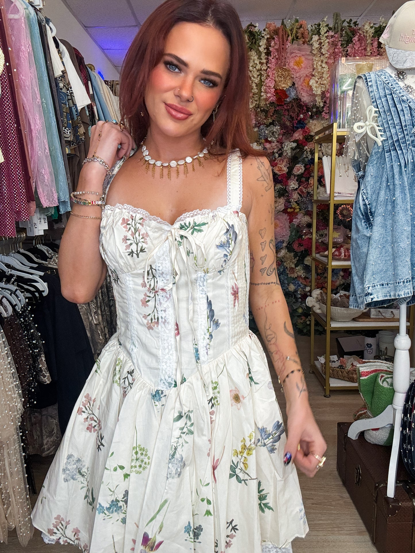 Floral Print Bustier Dress