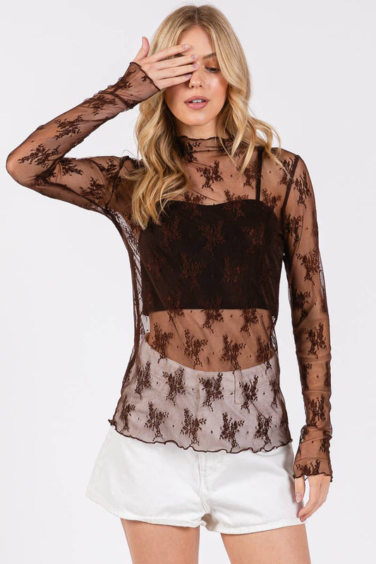 GAME DAY LONG SLEEVE FLORAL LACE TOP