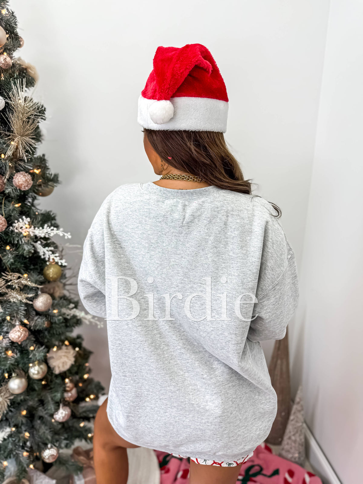 Santa's Favorite Graphic Split Neck Crewneck on Ash Gray