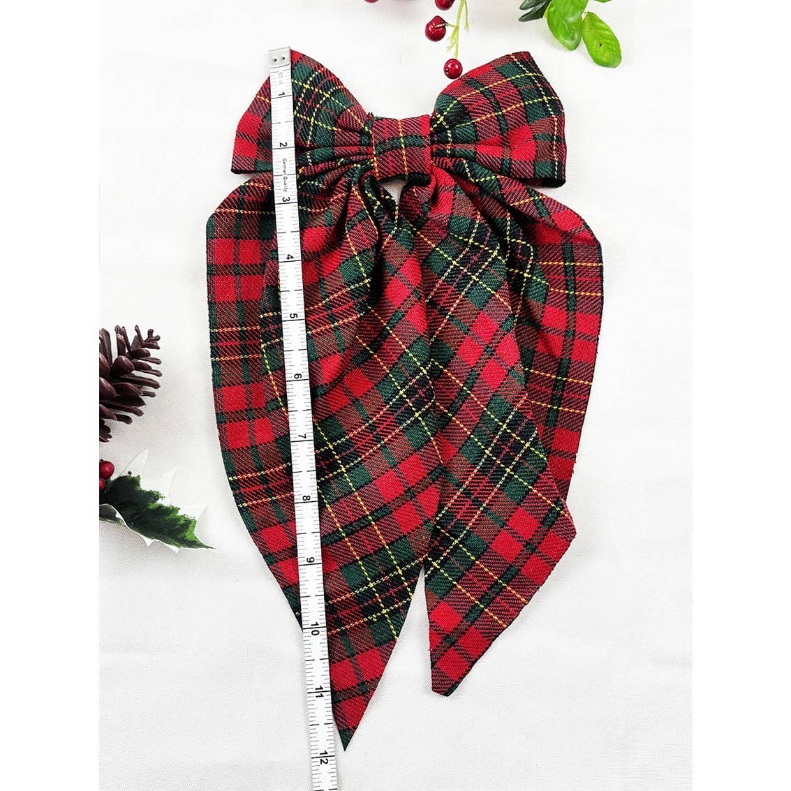 Plaid Long Tail Bow Hair Clip