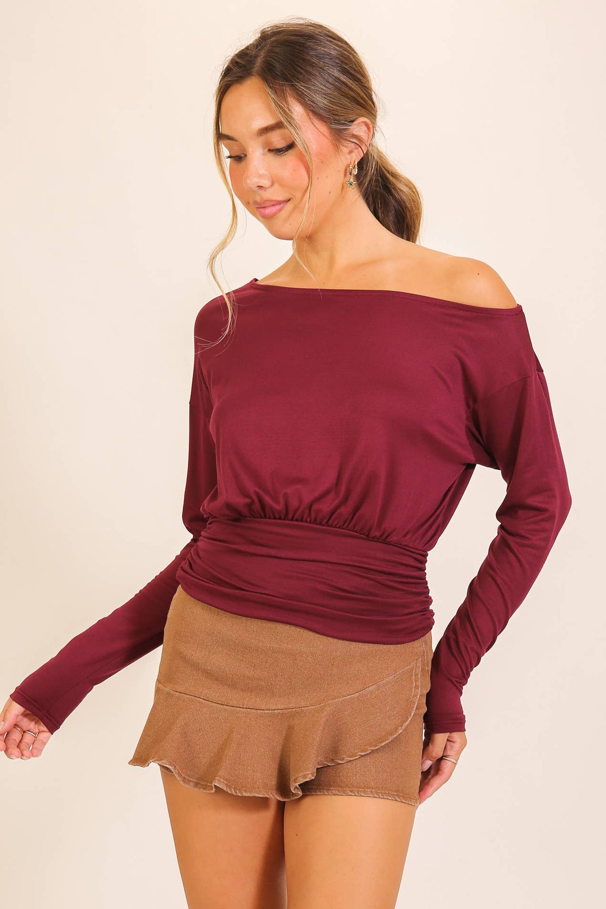 Fall Off-the-Shoulder Dolman Knit Top