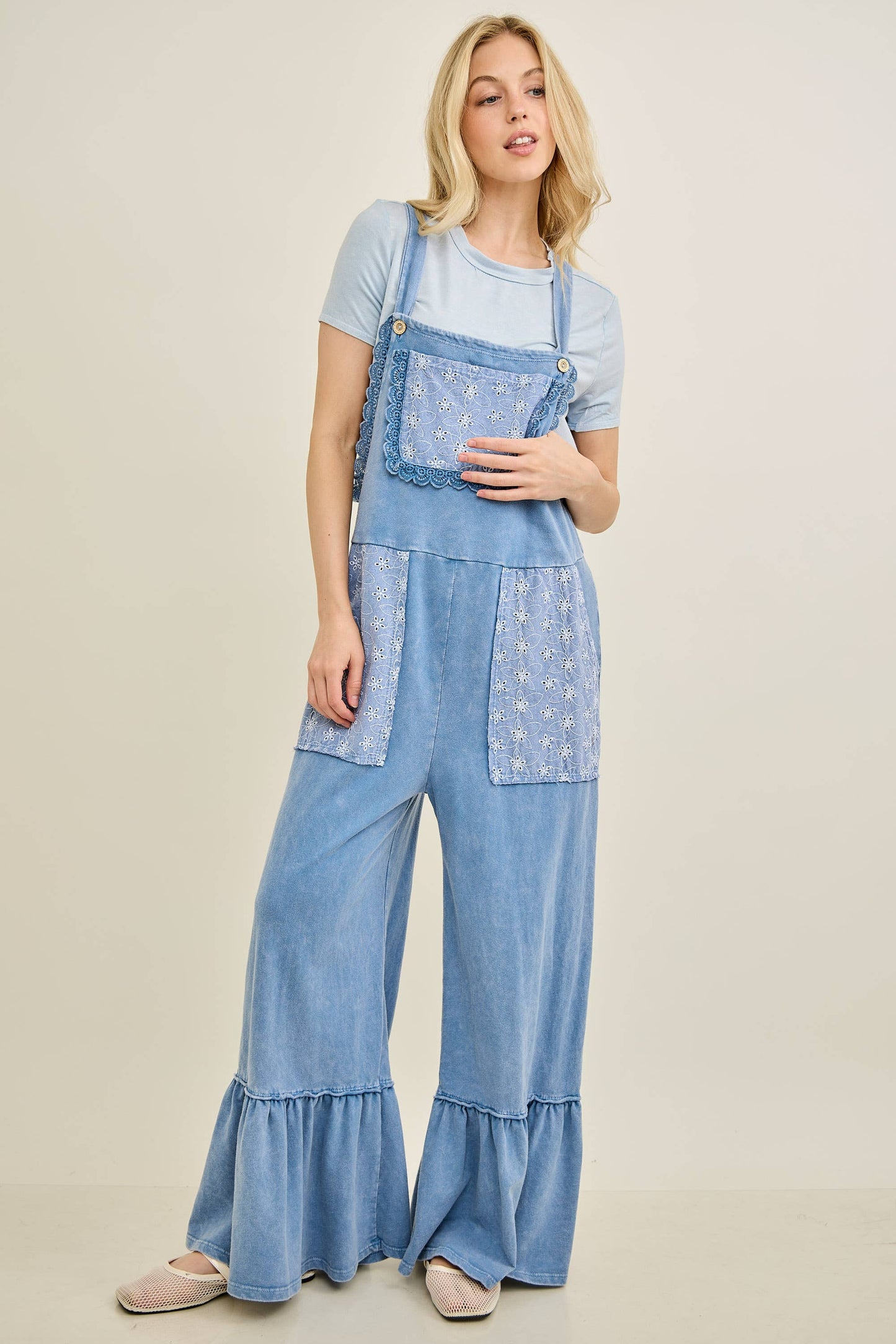 Mineral Washed Tea Party Ruffle Jumpsuits