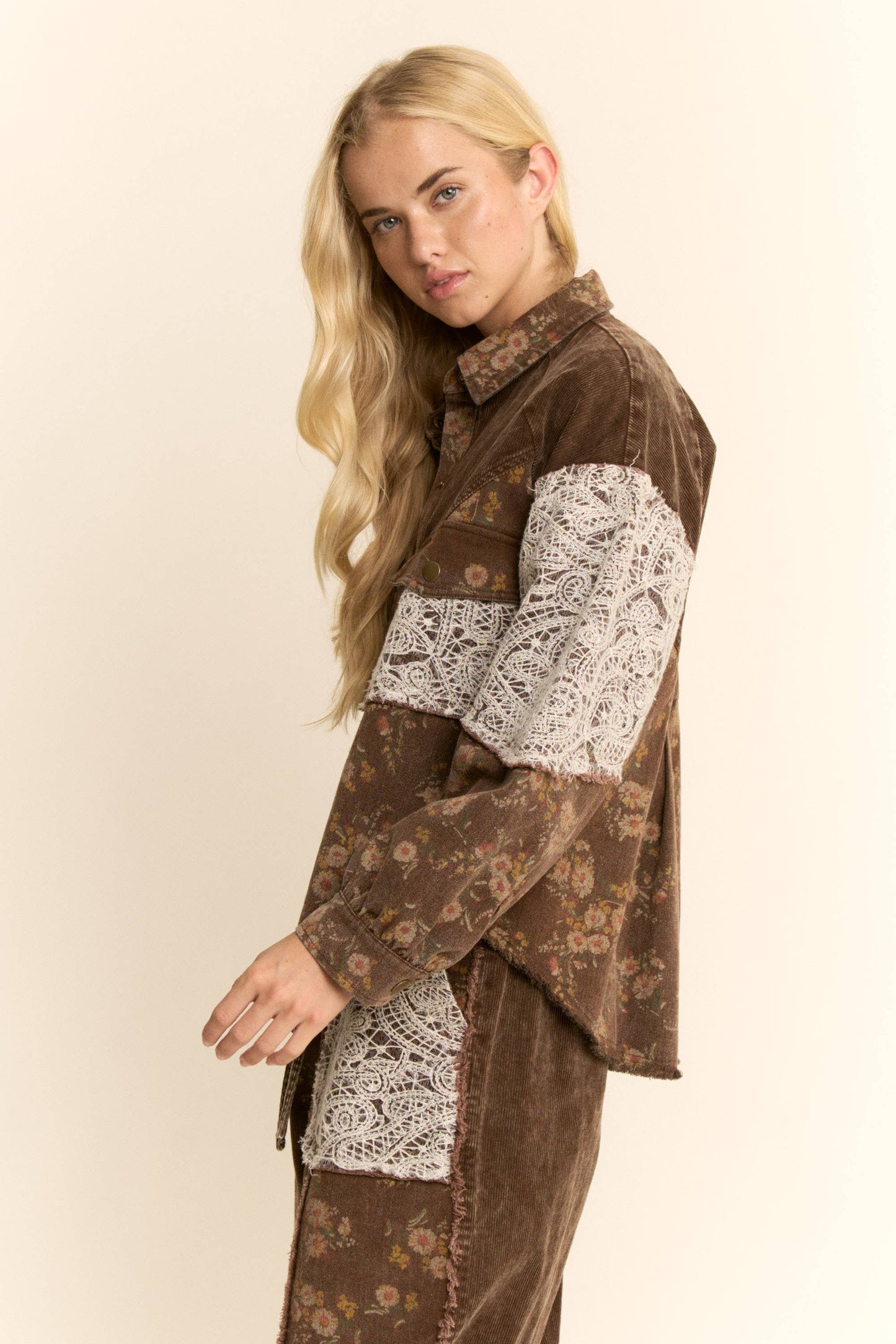 PLUS WASHED CORDUROY AND FLOWER DENIM PANTS