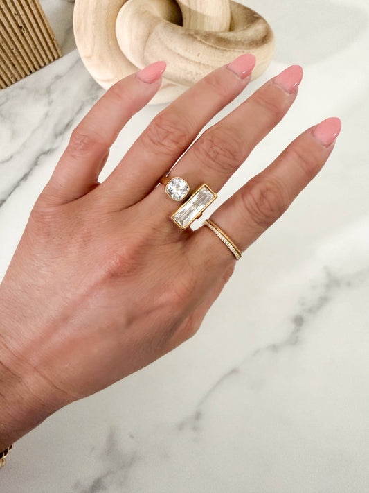 Baguette Emerald & Square CZ Stone Ring - Waterproof