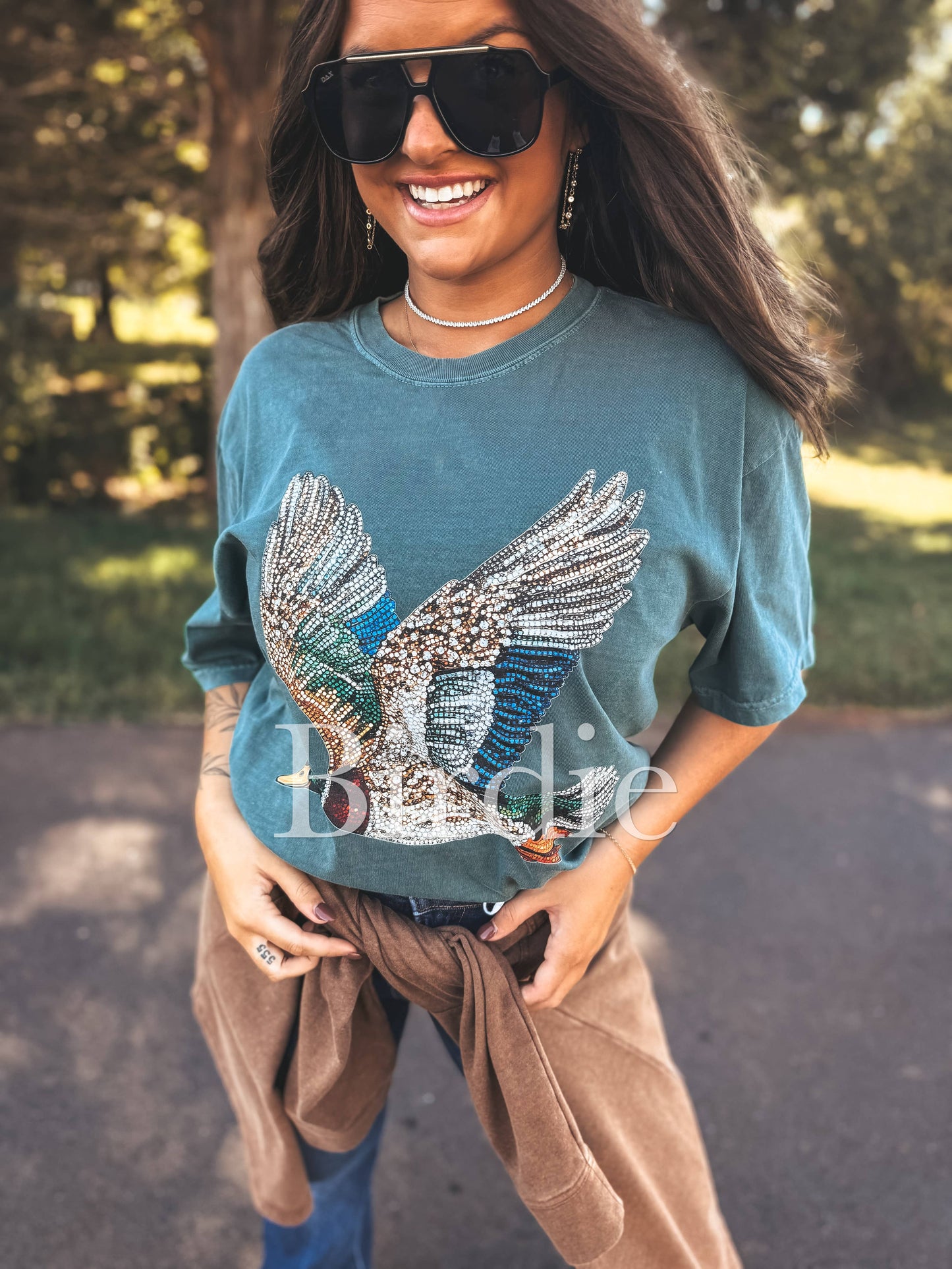 Giulia’s Faux Rhinestone Duck Graphic Tee on Blue Spruce