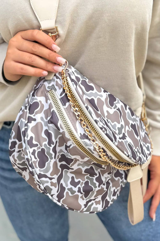 Camouflage Print Gold Chain Strap Zipper Crossbody Bag