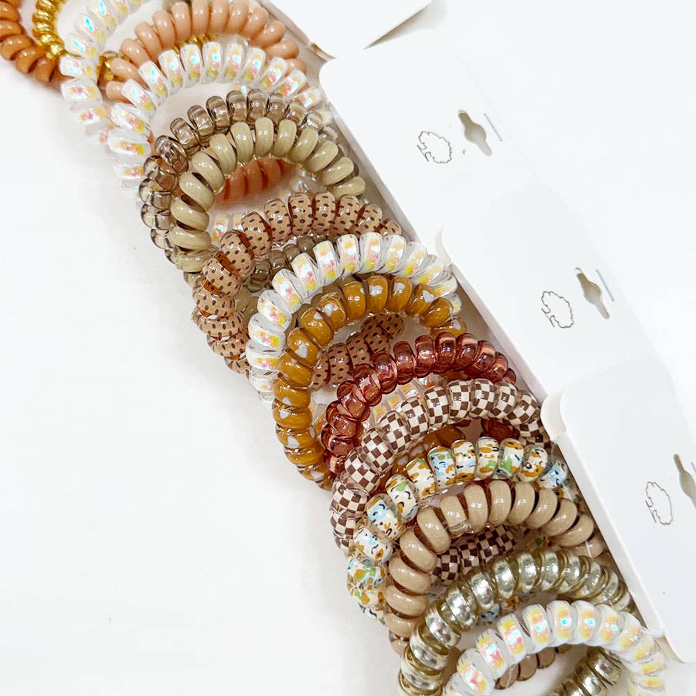 Brown Tone Multi Design Spiral Hair Ties