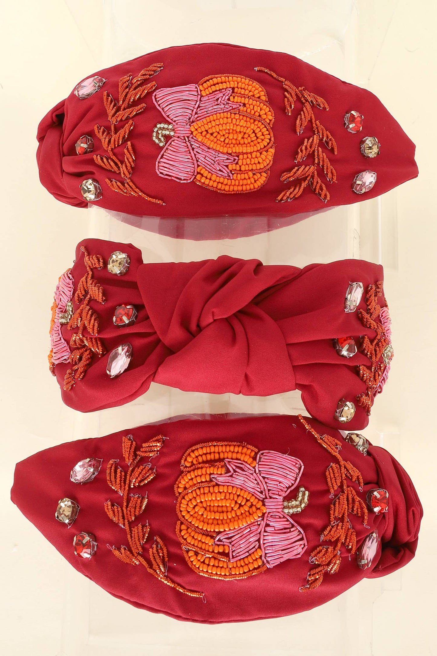 Fall Theme Pumpkin  Jeweled Knotted Headband