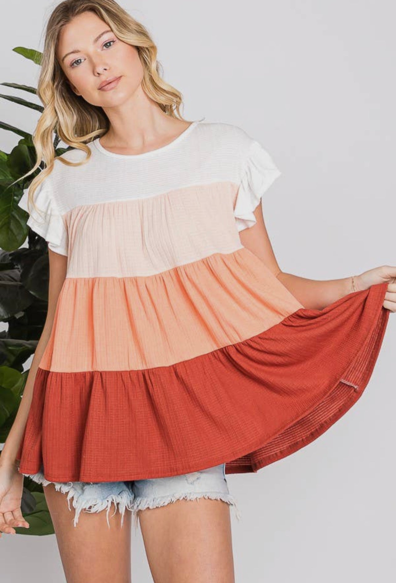 Colorblock Ruffle Sleeve Top