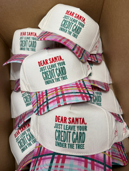 Dear Santa, Leave your Credit Card - Confetti Plaid Trucker Hat