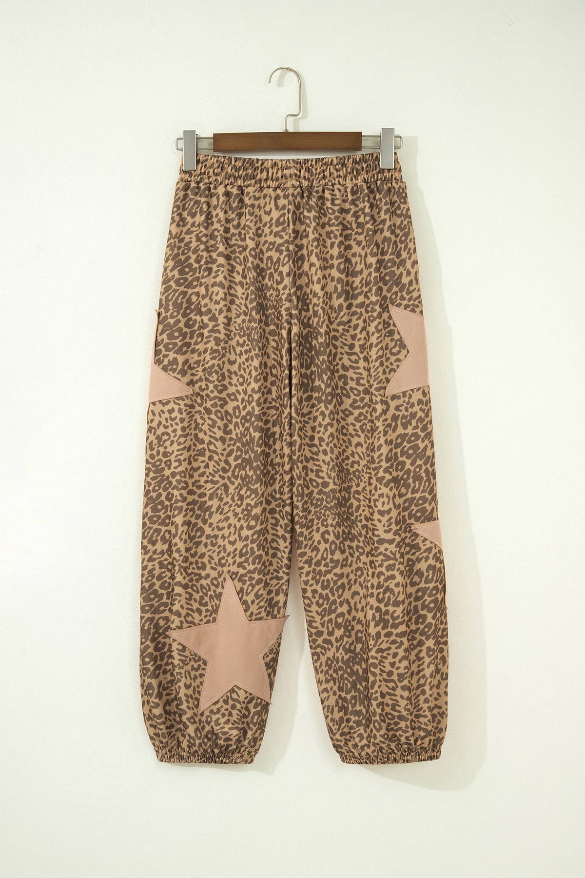 Leopard Print Star Patched Elastic Waist Jogger Pants (S-XL)