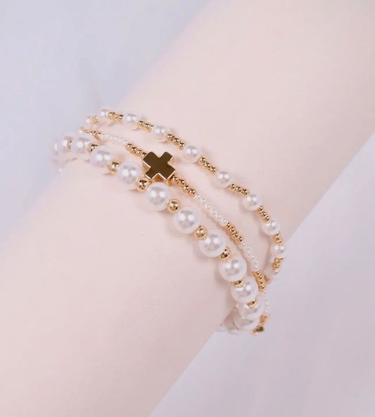 Pearl Cross Bracelet Set