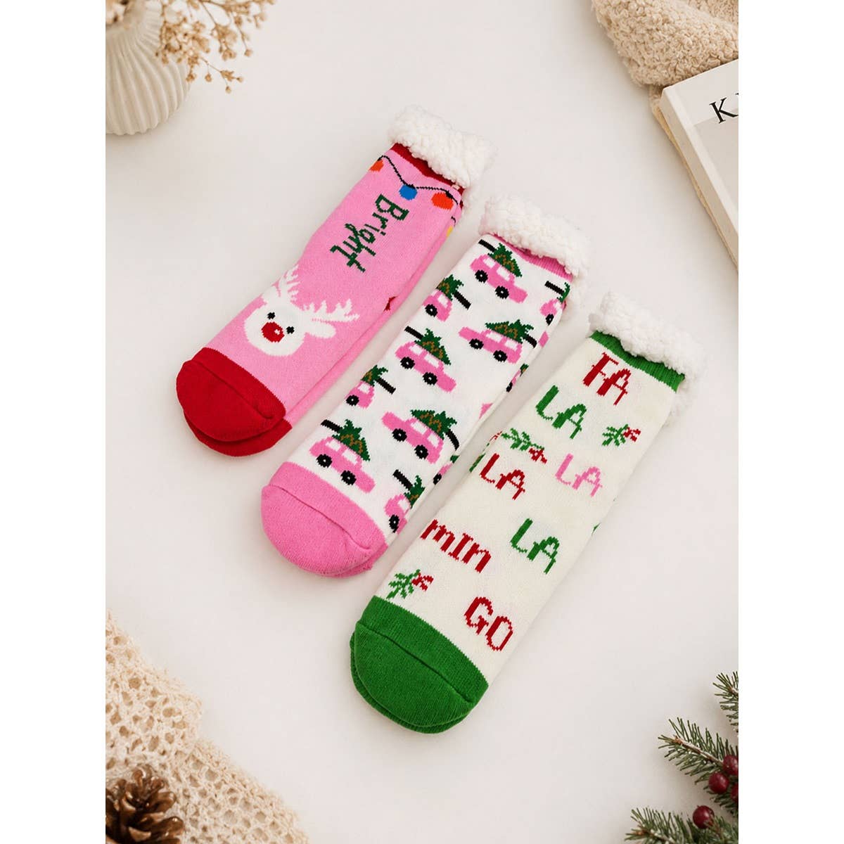 Festive Holiday Sherpa Lined Slipper Socks