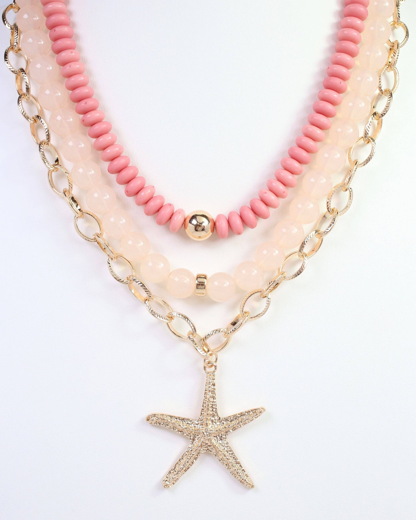 Sanibell Layered Starfish Necklace Pink