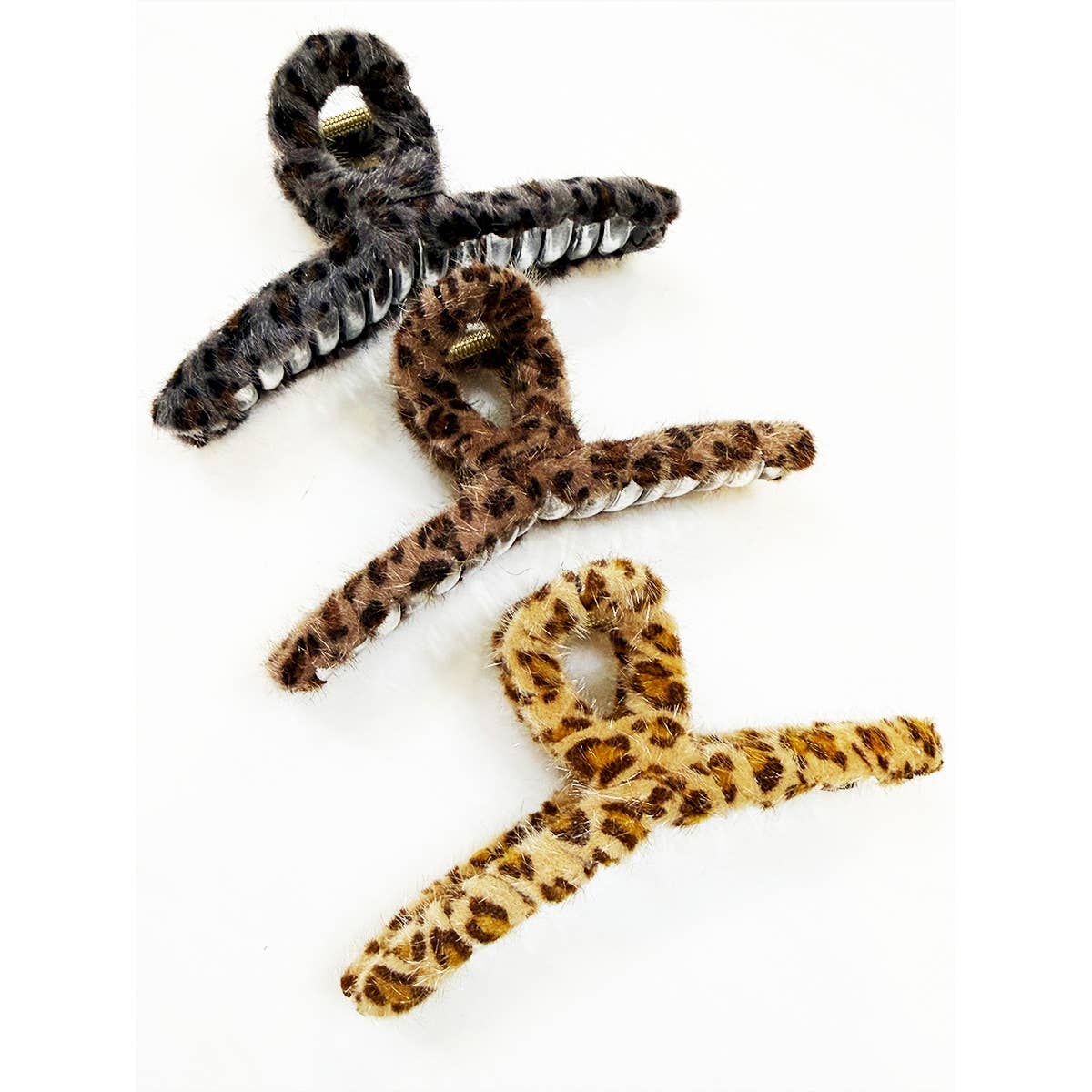 Furry Leopard Loop Shape Jumbo Hair Claw