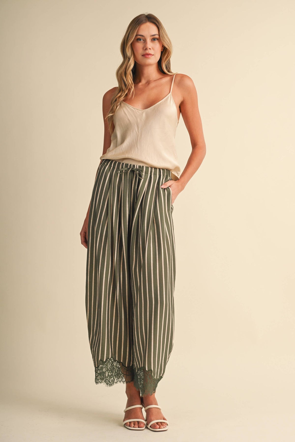 IP1597 LACE HEM STRIPED BARREL CULOTTES