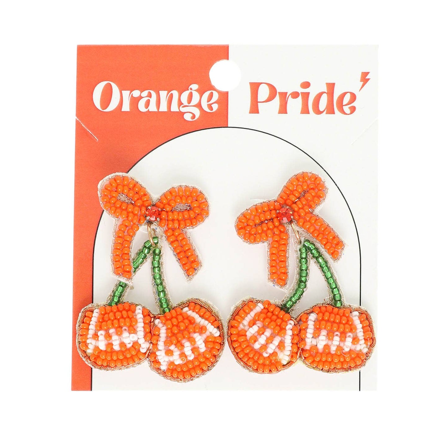 Gameday Cherry Heart Football Seed Beaded Dangle Earrings
