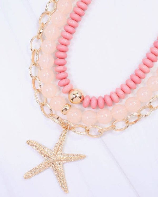 Sanibell Layered Starfish Necklace Pink