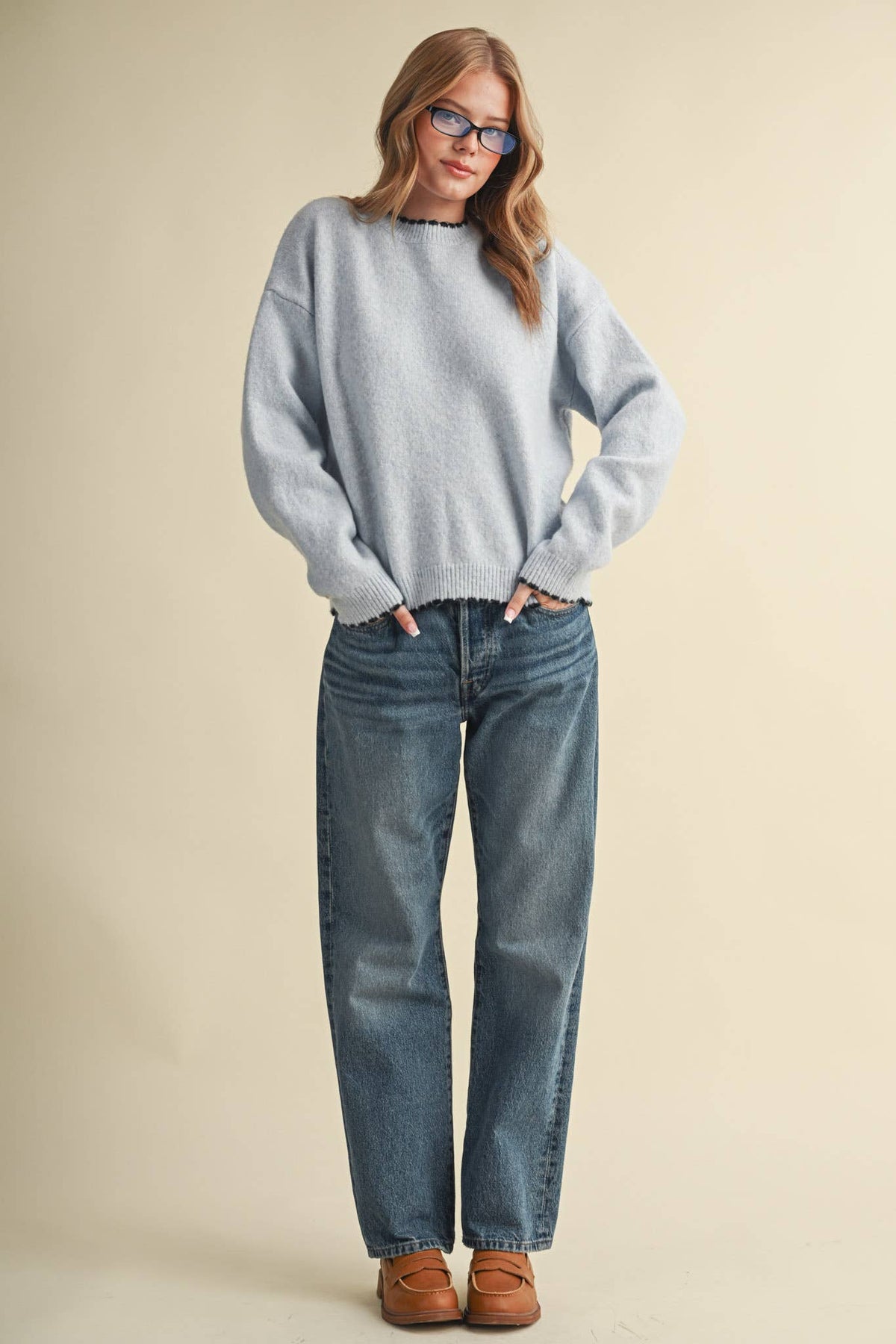 CONTRAST KNIT SCALLOPED EDGE SWEATER MSW11114