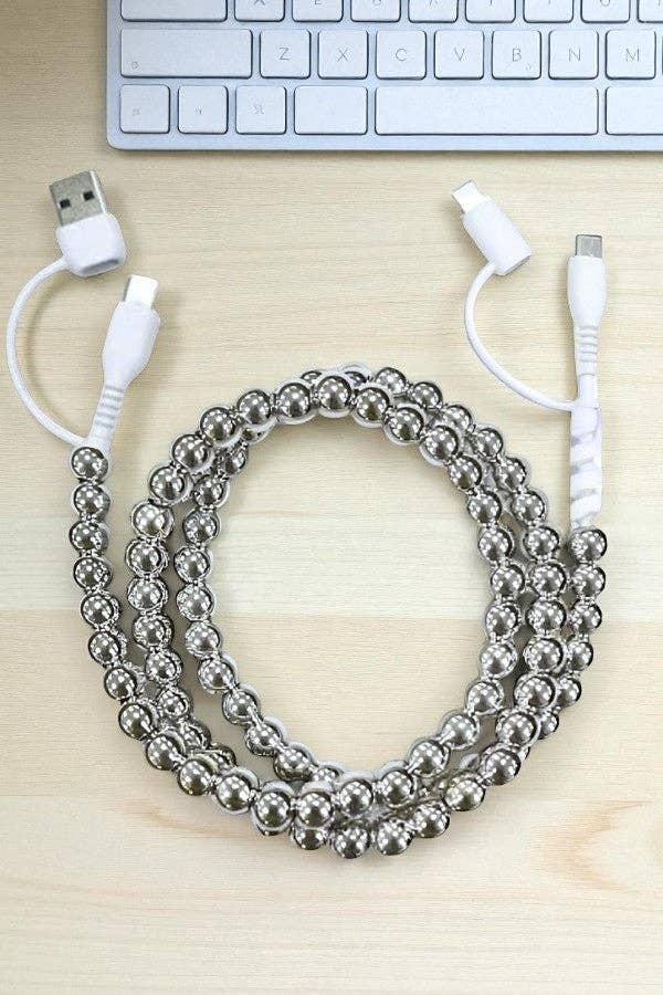 Updated Silver Beaded Cord Phone Charger