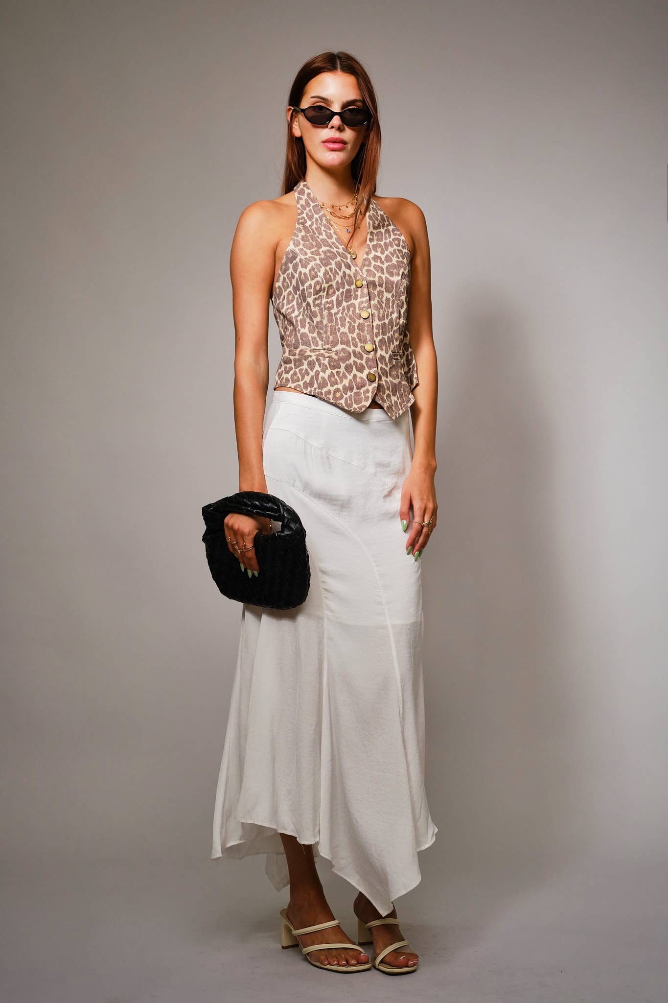 37014T - Leopard Soft Twill Pattern Halter Neck Vest