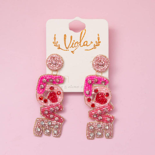 Valentine “Love” Seed Beaded Post Dangle Earrings