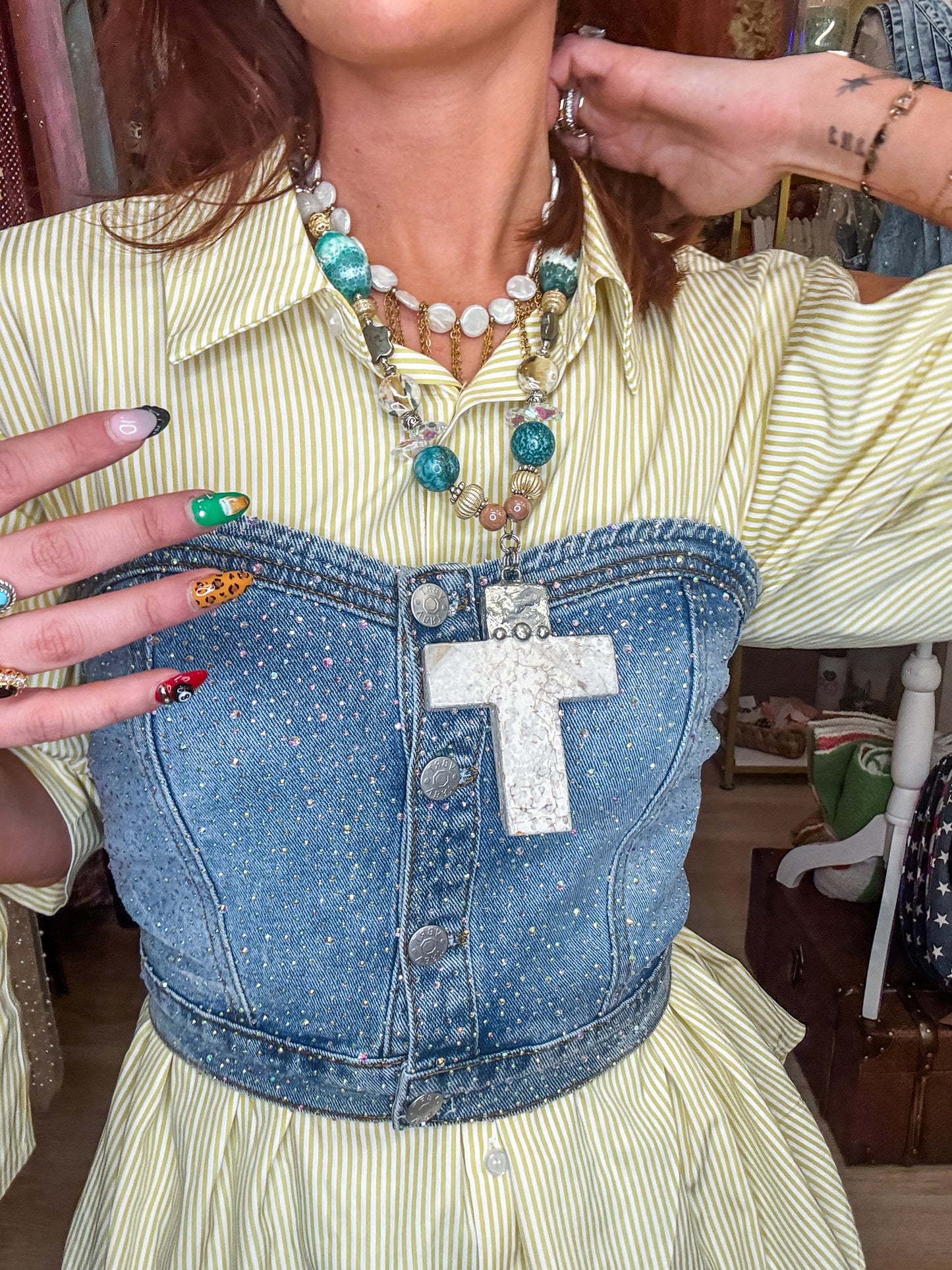 Denim Rhinestone Tube Top