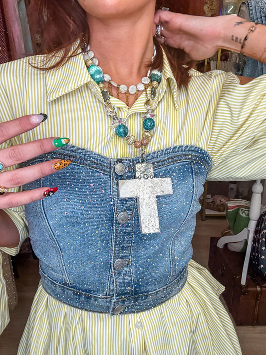Denim Rhinestone Tube Top