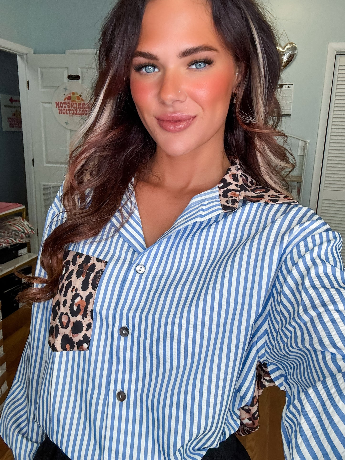 Chic Contrast Leopard & Stripes Long Sleeve  Shirt | S-XL