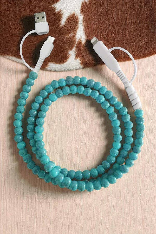 Updated Turquoise Beaded Cord Phone Charger