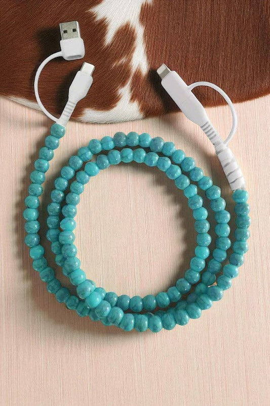 Updated Turquoise Beaded Cord Phone Charger