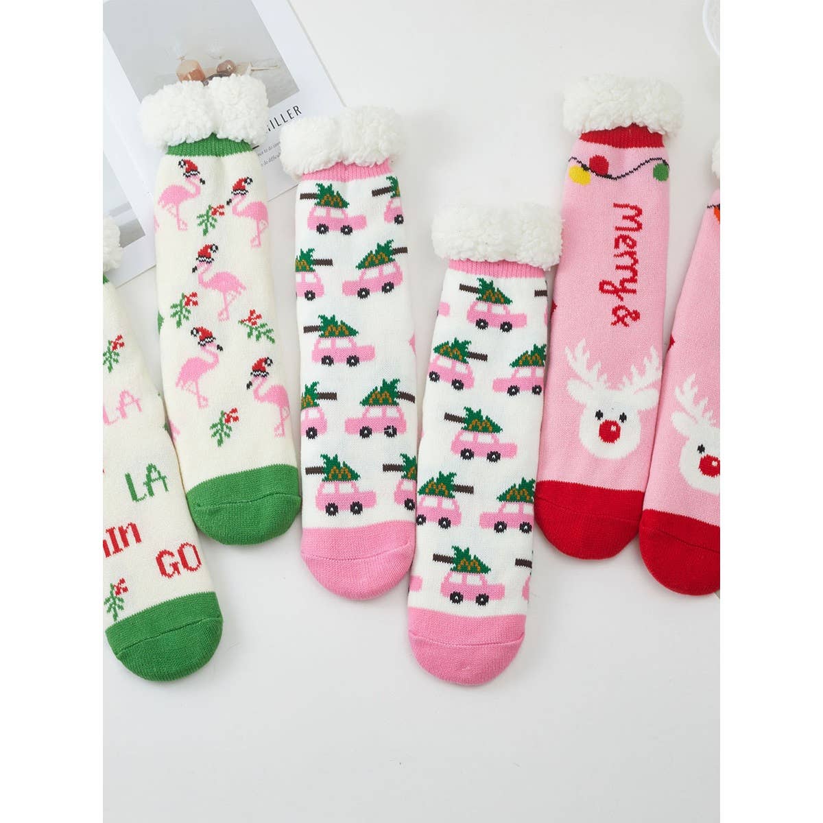 Festive Holiday Sherpa Lined Slipper Socks