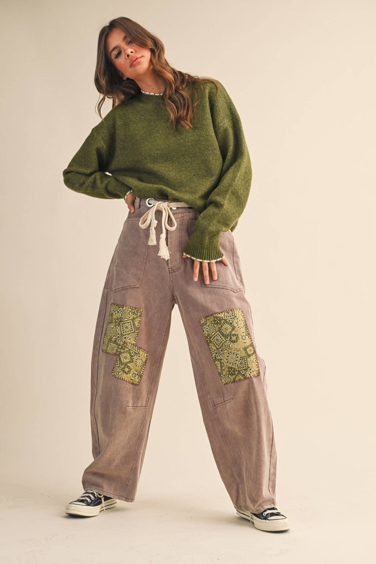 CONTRAST KNIT SCALLOPED EDGE SWEATER MSW11114