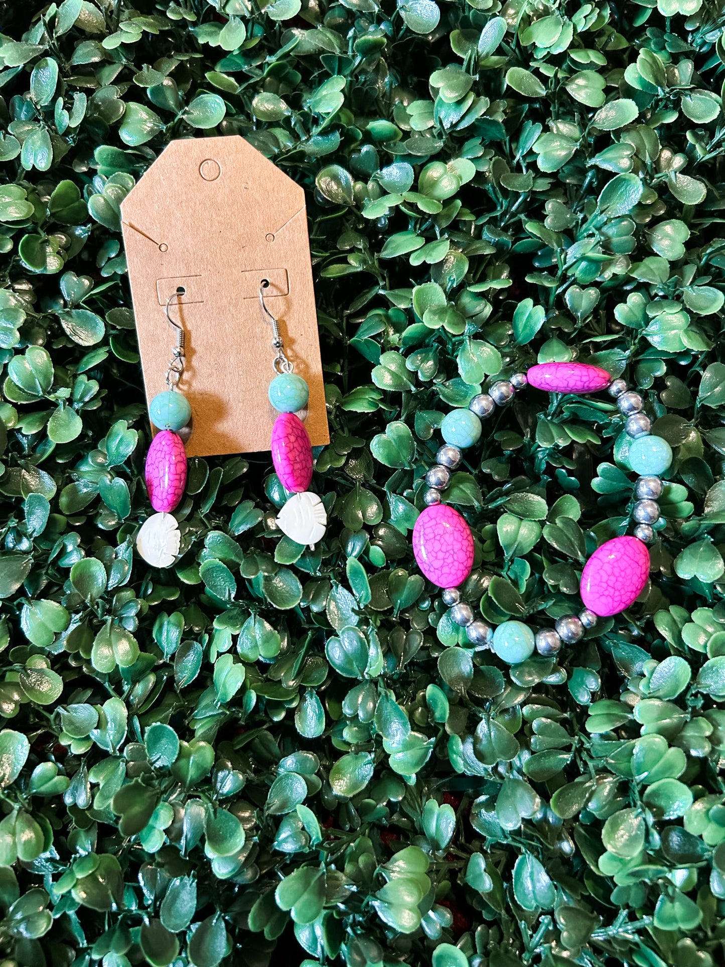 Pink Cowgirl Earring & Bracelet Set