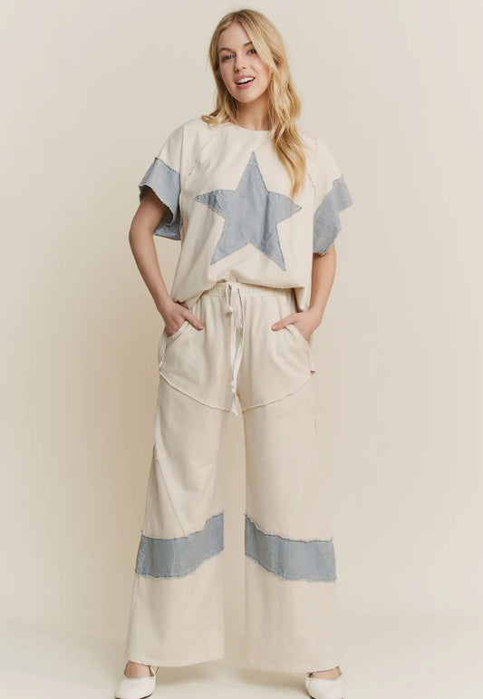 Star Girl Denim Patched Wide Leg Pants