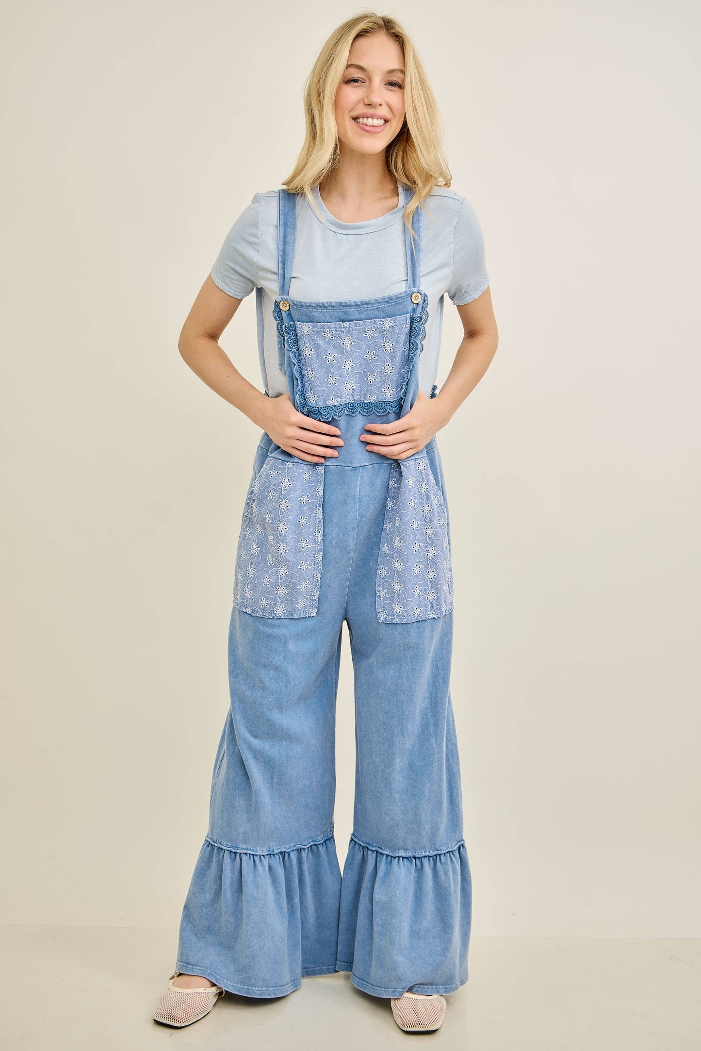 Mineral Washed Tea Party Ruffle Jumpsuits