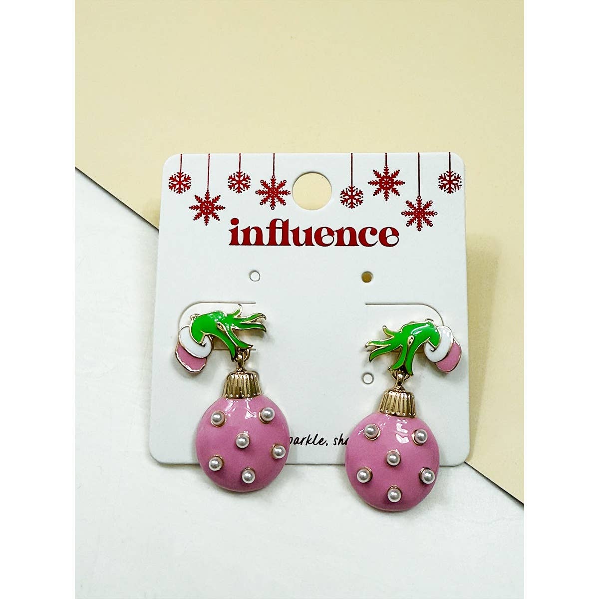 Green Monster Hands Christmas Ornament Earring Set