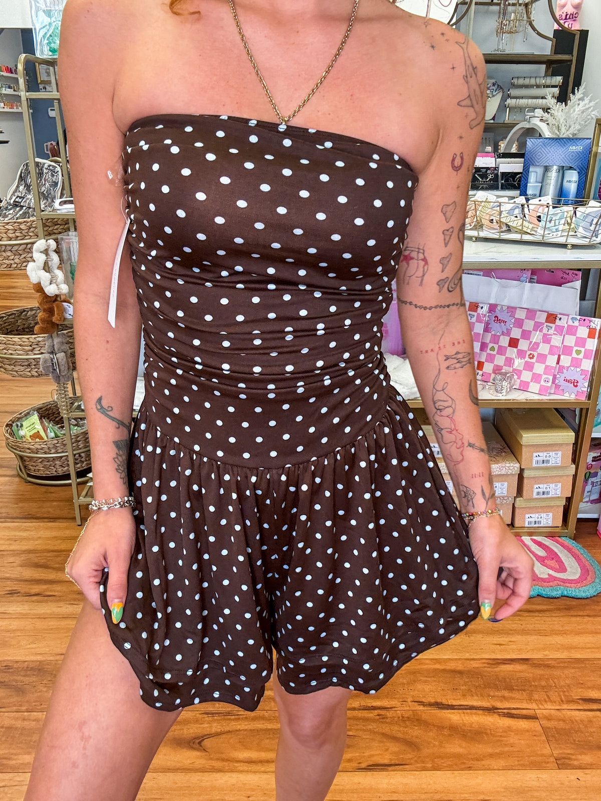 Polka Dot Strapless Romper