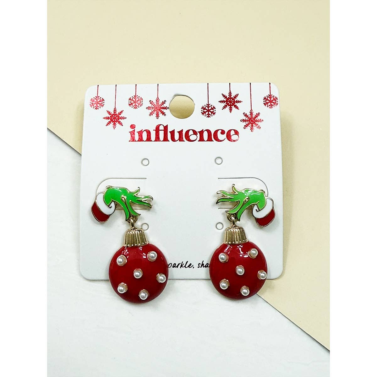 Green Monster Hands Christmas Ornament Earring Set