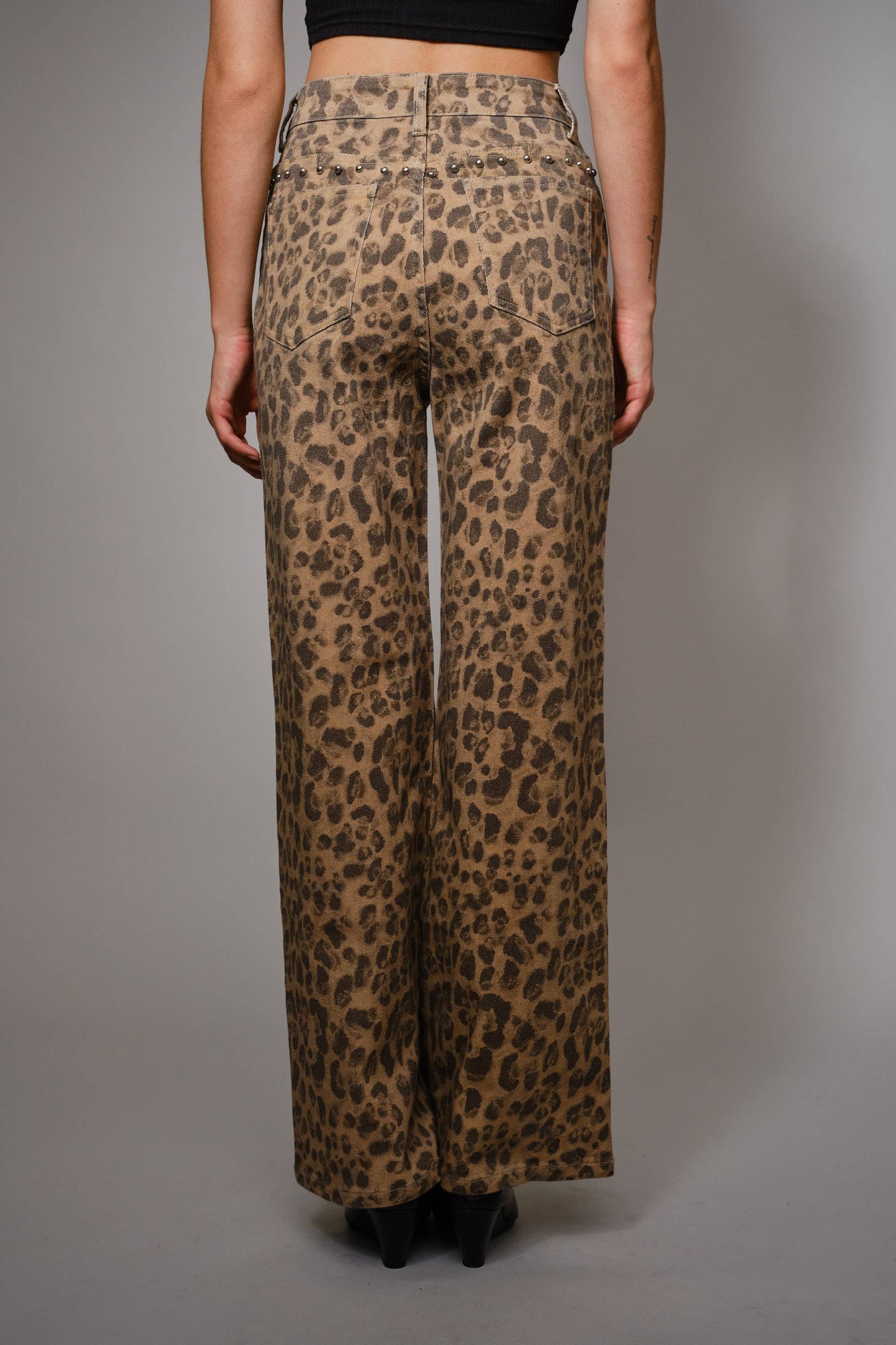 91605P - Washed Leopard Print Stud Pants