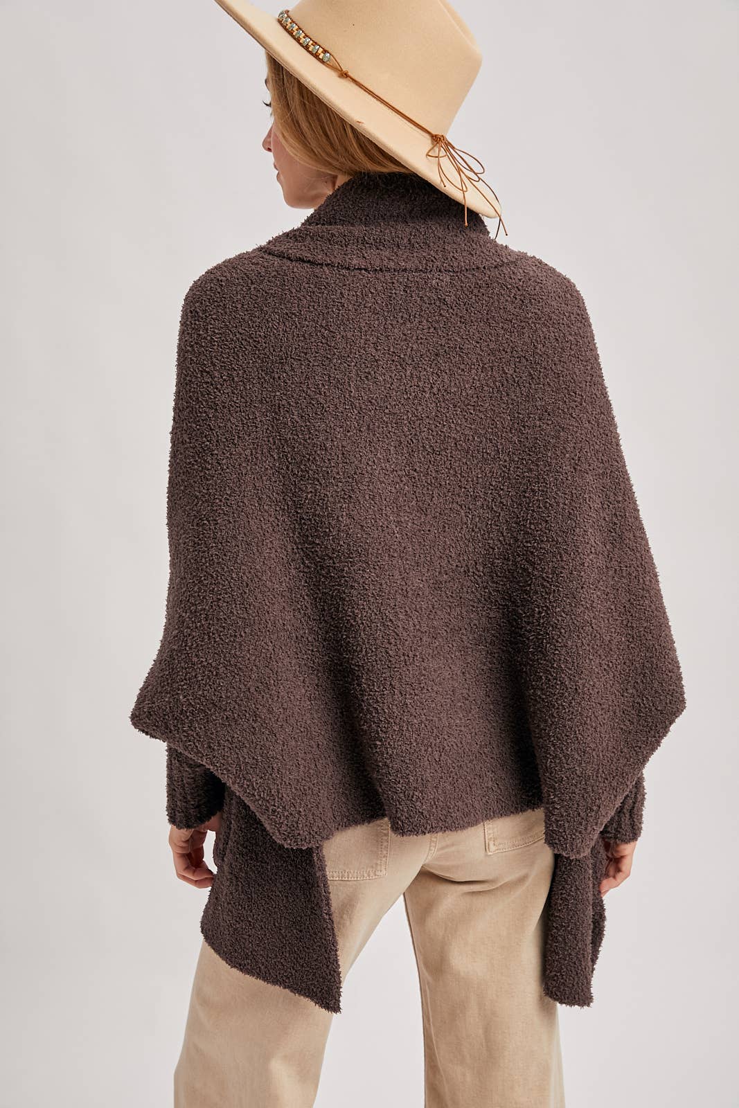 OPEN FRONT BLANKET WRAP BOUCLE KNIT SWEATER CARDIGAN